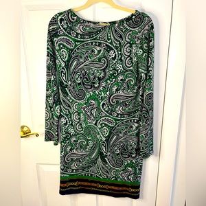 Long Sleeve, Boat Neck, Paisley Michael Kors Mini Dress, Sz M